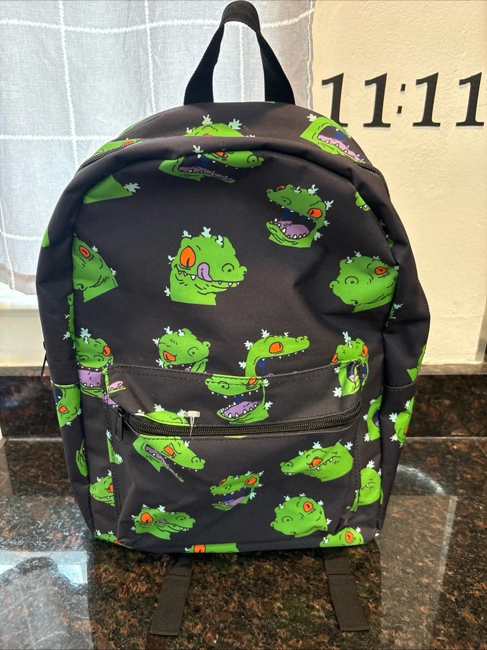 Nickelodeon Rugrats Reptar Sublimated Black All Over Print Backpack Schoolbag